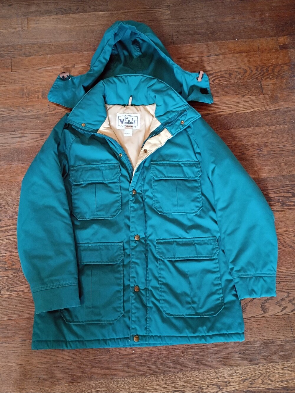 Vintage Woolrich Teal Coat Women's Size Medium Thinsulate Hood Zipper Snaps